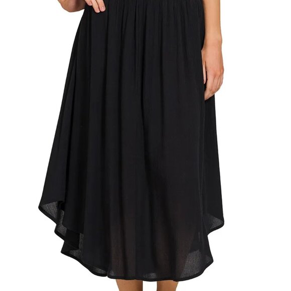 Zenana Woven Crinkle Smocked Waist Maxi Skirt W Pockets - Picture 3 of 4